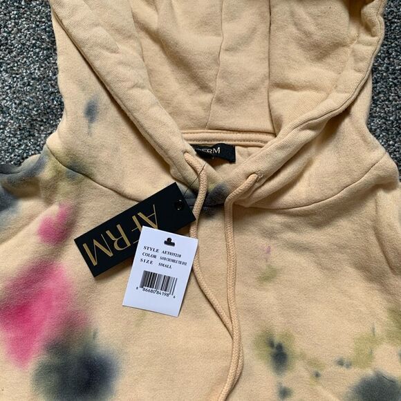 NWT! AFRM Sand Crumble Cropped Tie Dye Hoodie Sweatshirt Pink Blue Grunge - Picture 6 of 7
